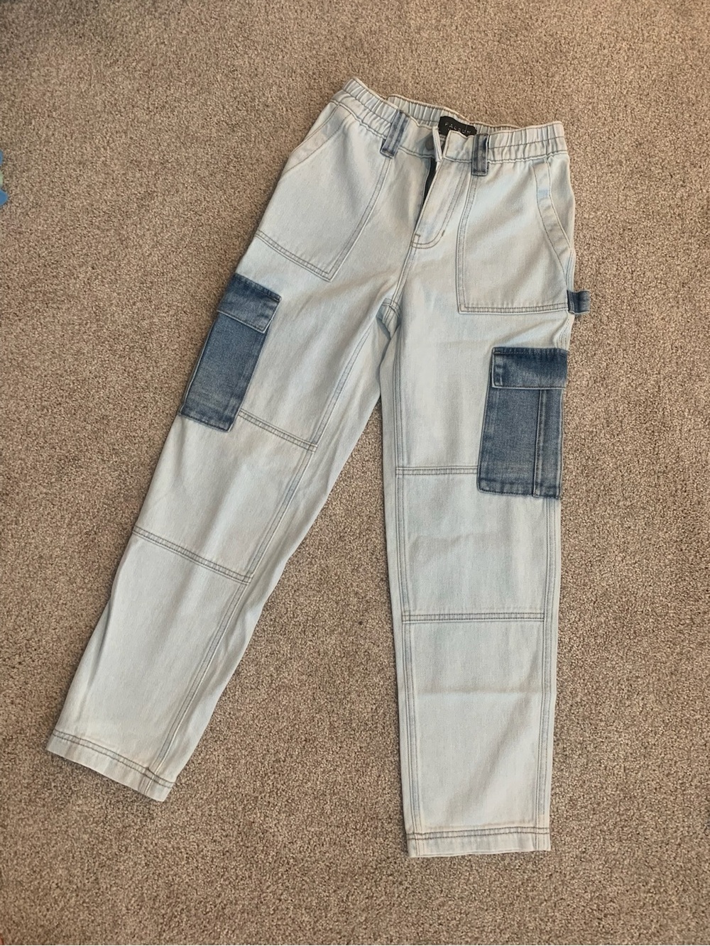 PacSun Two-Tone Light Wash Patch Straight Leg Utility Cargo Jeans Size Small